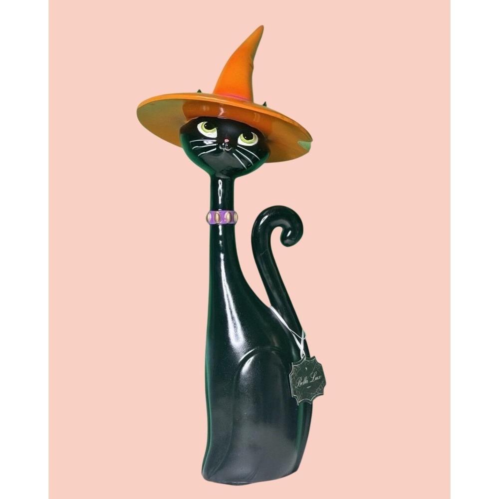 Bella Lux 24" Black Cat Orange Witch Hat Retro Halloween Decor Figurine Viral